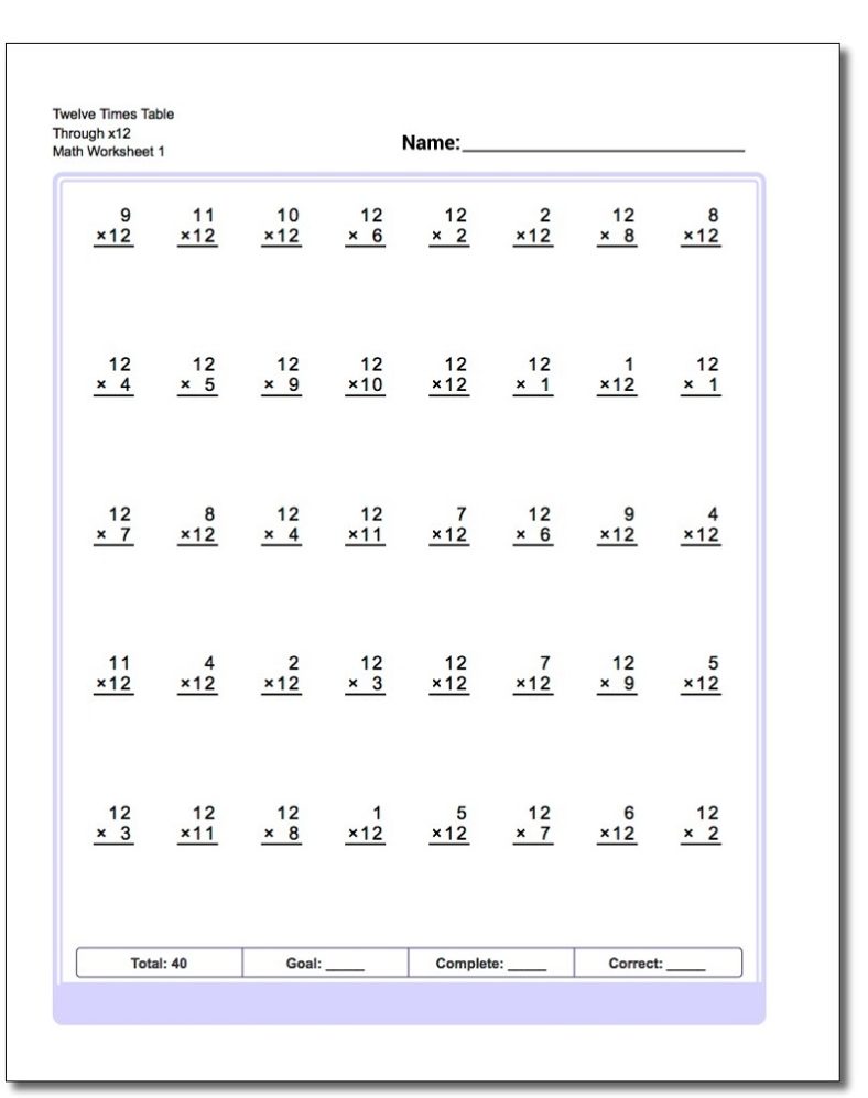 80 Printable 12 Times Table Worksheets 36