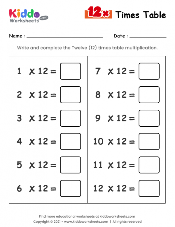 80 Printable 12 Times Table Worksheets 73