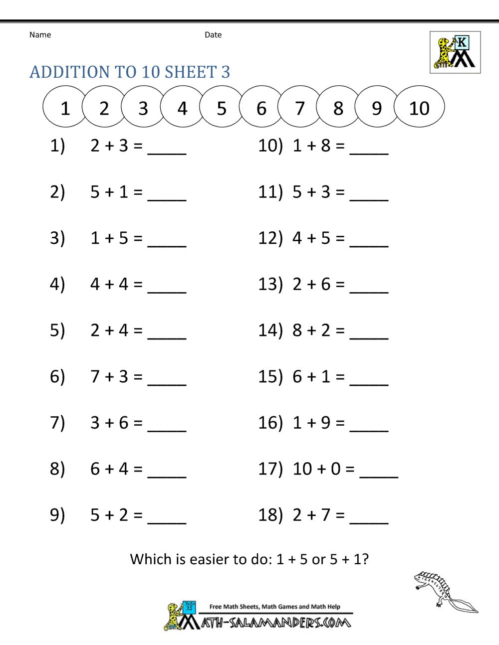 80 Printable Addition Within 10 Worksheets 33