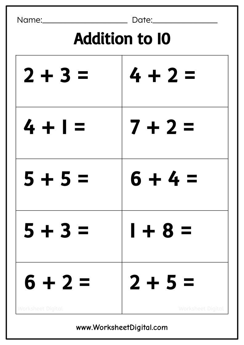 80 Printable Addition Within 10 Worksheets 4