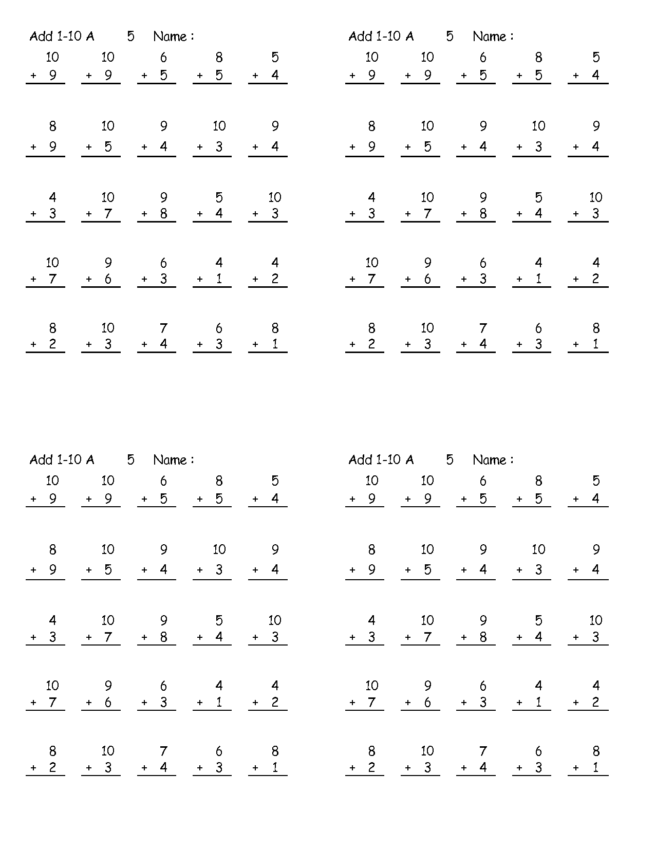 80 Printable Addition Within 10 Worksheets 71