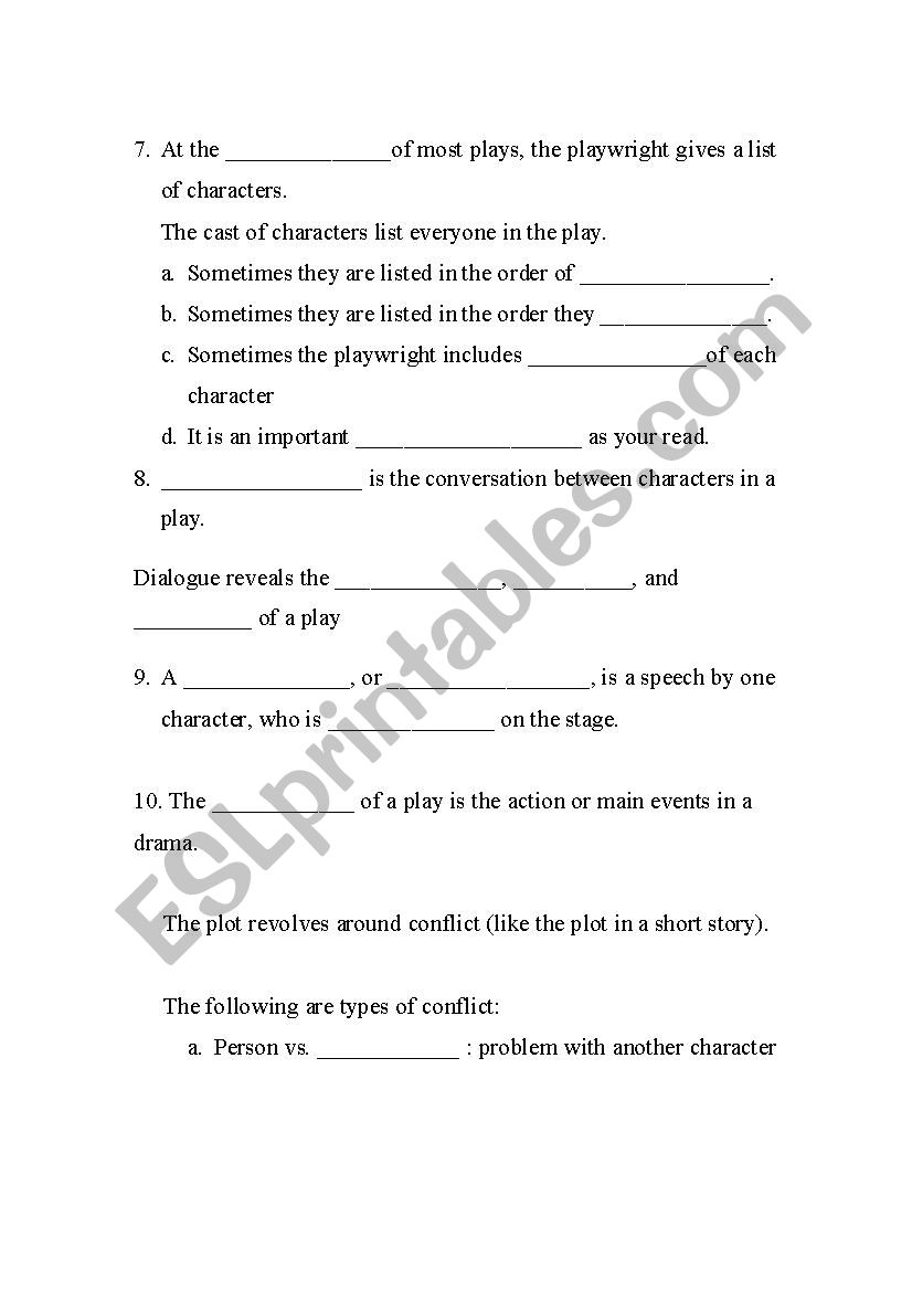 80 Printable Elements Of Drama Worksheets 9