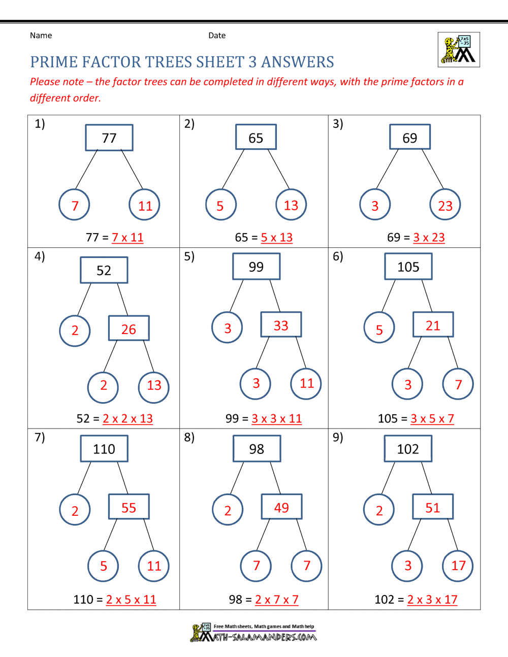 80 Printable Factorization Worksheets With Answers 58