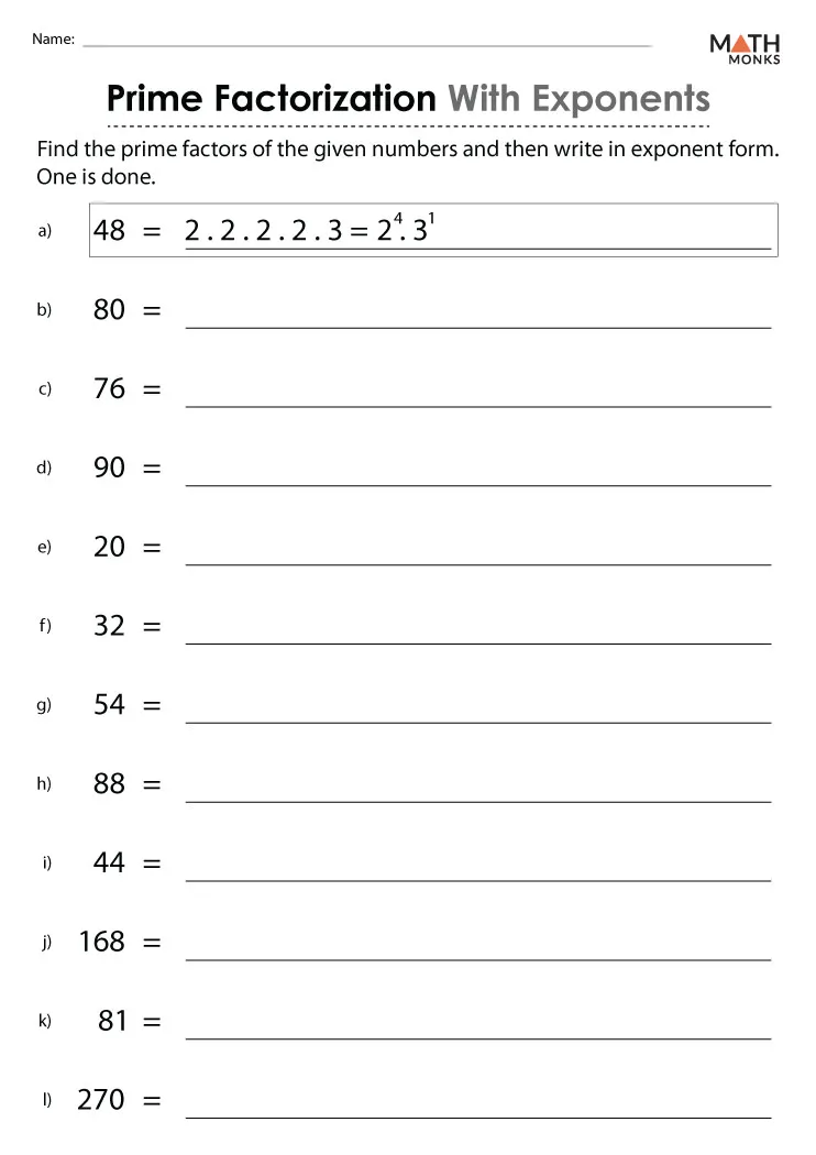 80 Printable Factorization Worksheets With Answers 73