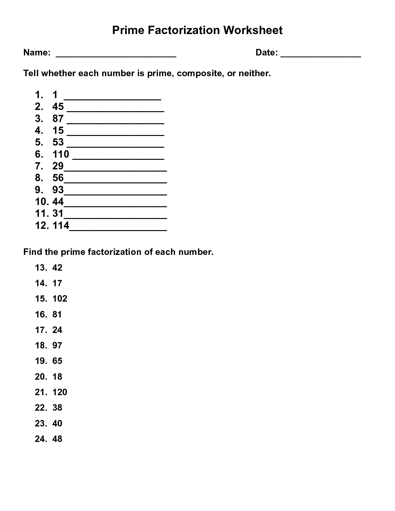 80 Printable Factorization Worksheets With Answers 78