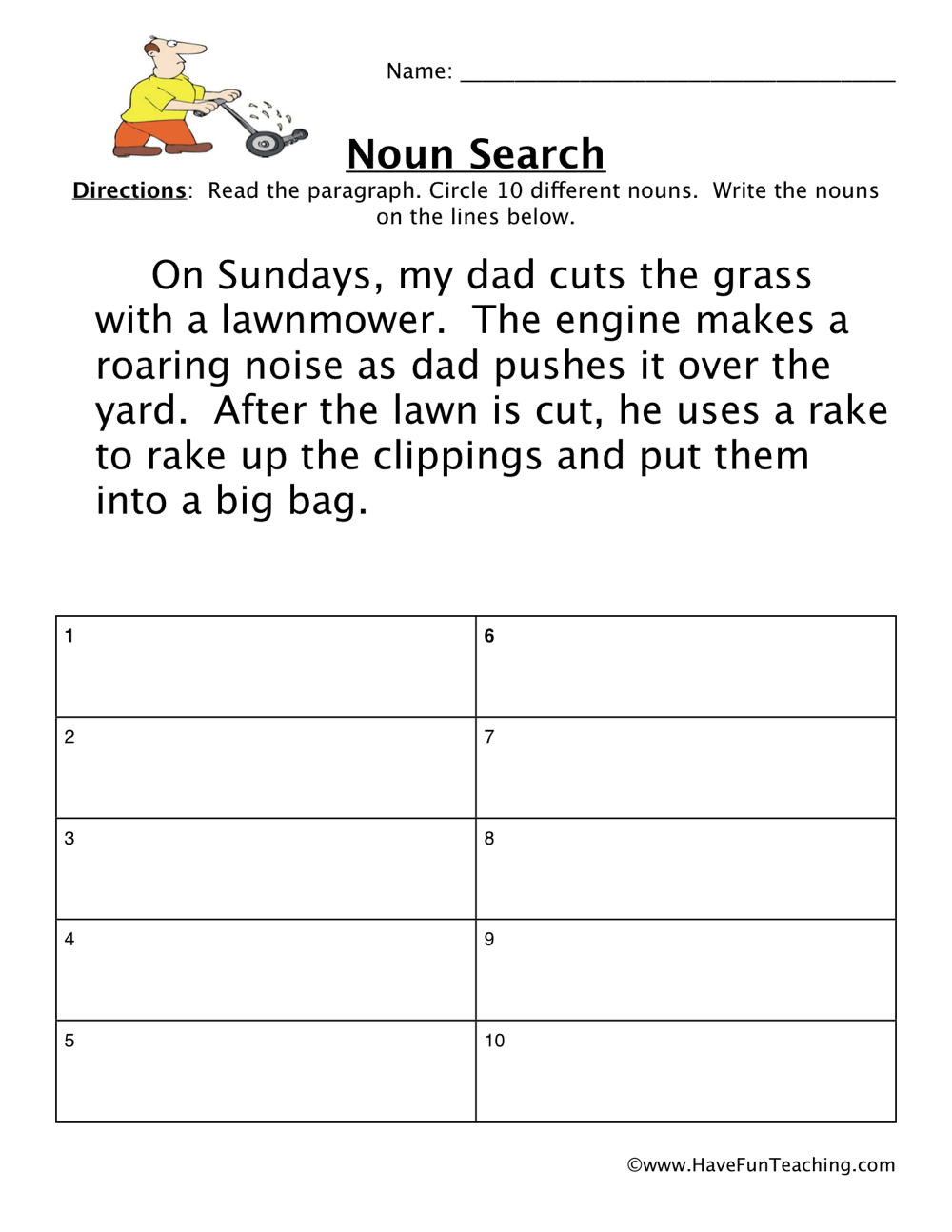 80 Printable Identify The Nouns Worksheets 24