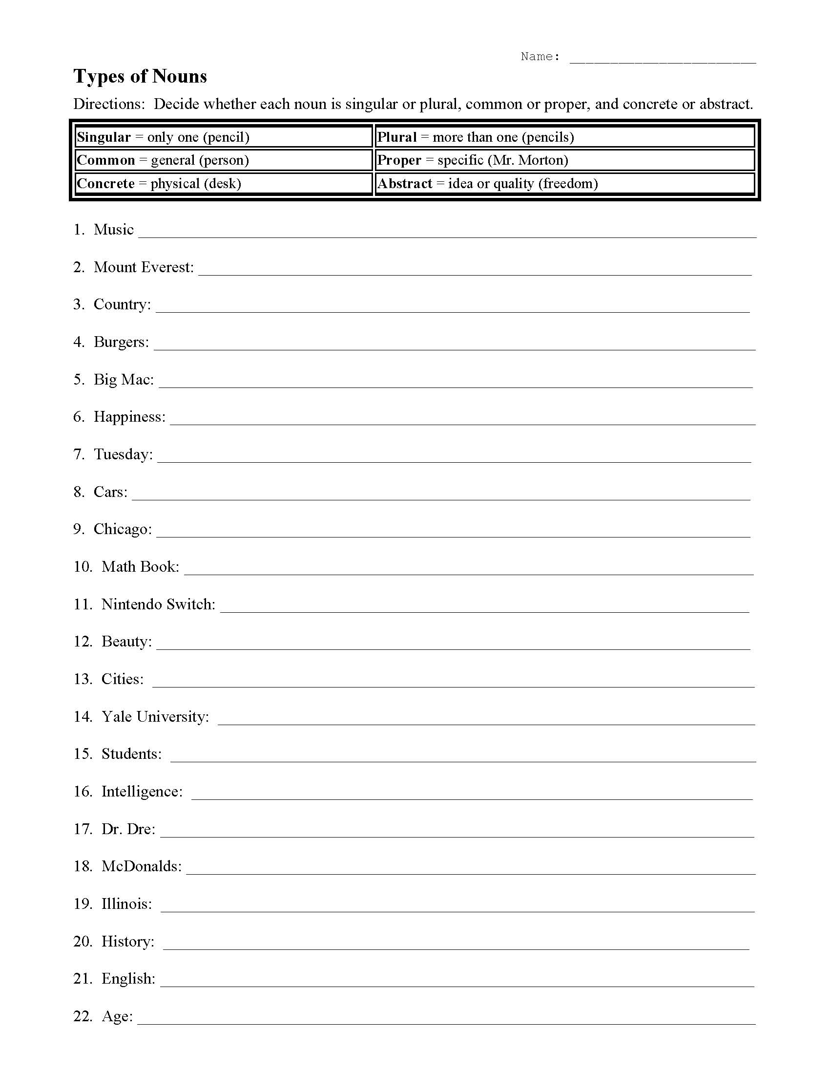 80 Printable Identify The Nouns Worksheets 85