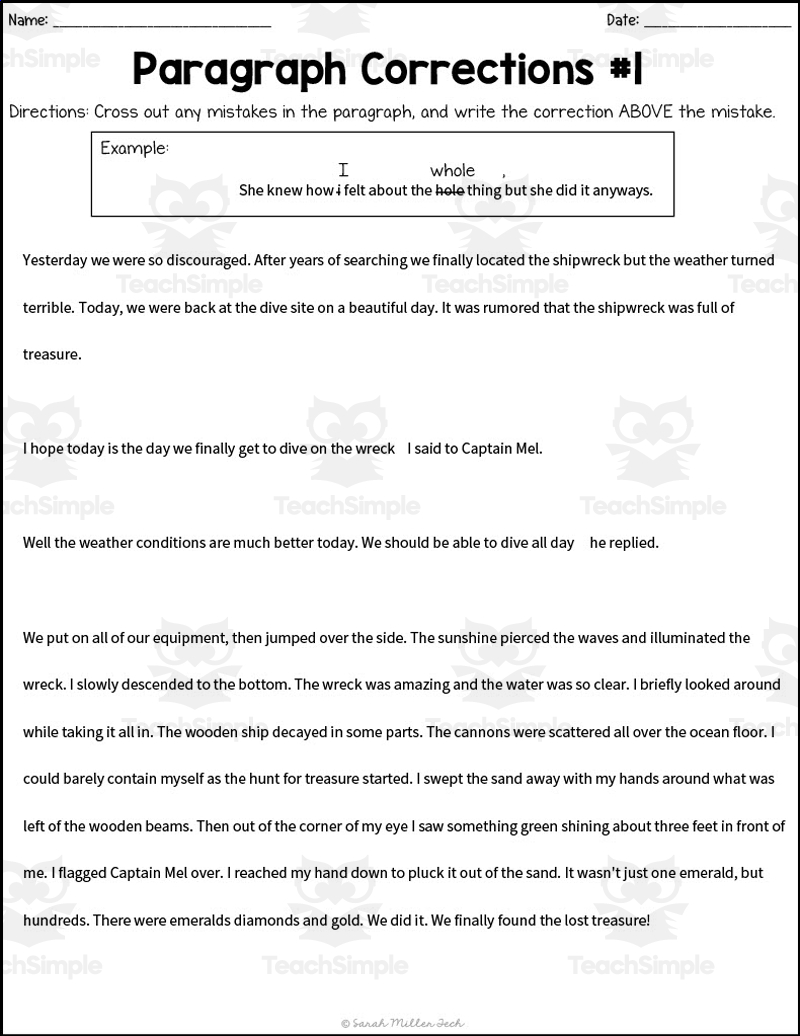 80 Printable Paragraph Correction Worksheets Pdf 1