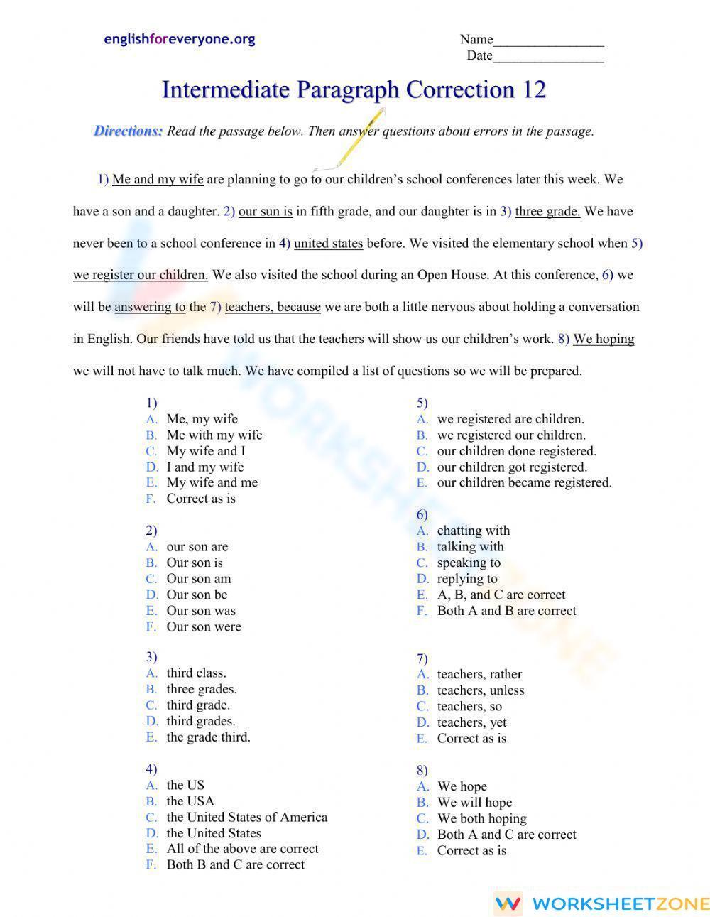 80 Printable Paragraph Correction Worksheets Pdf 38