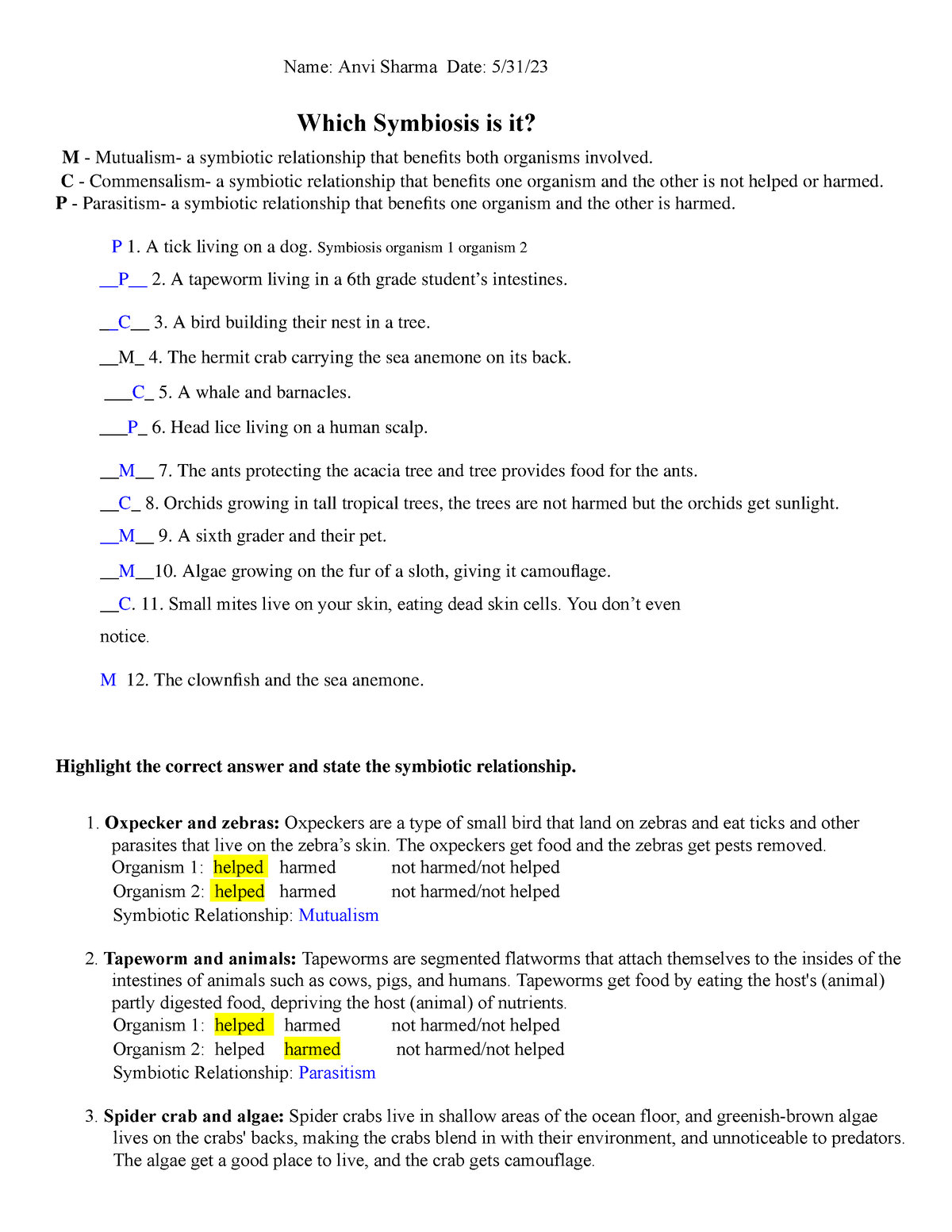 80 Printable Symbiosis Worksheets Answer Key 15