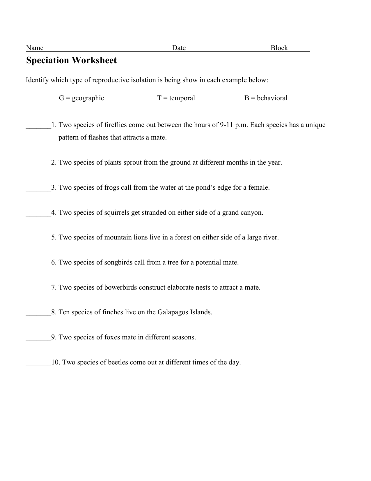 85 Speciation Worksheets Answer Key 16