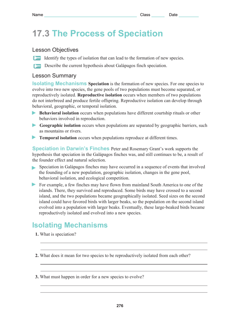 85 Speciation Worksheets Answer Key 37