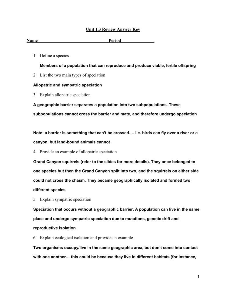 85 Speciation Worksheets Answer Key 44