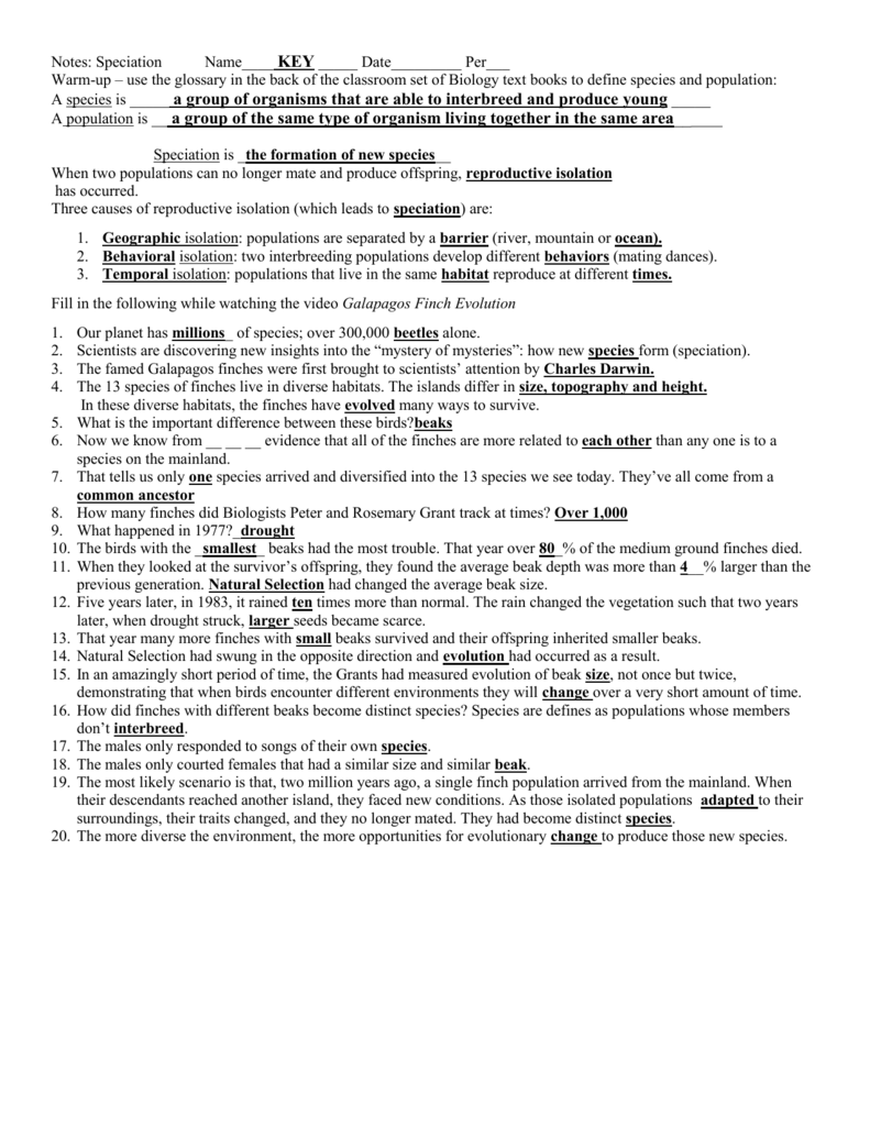 85 Speciation Worksheets Answer Key 58