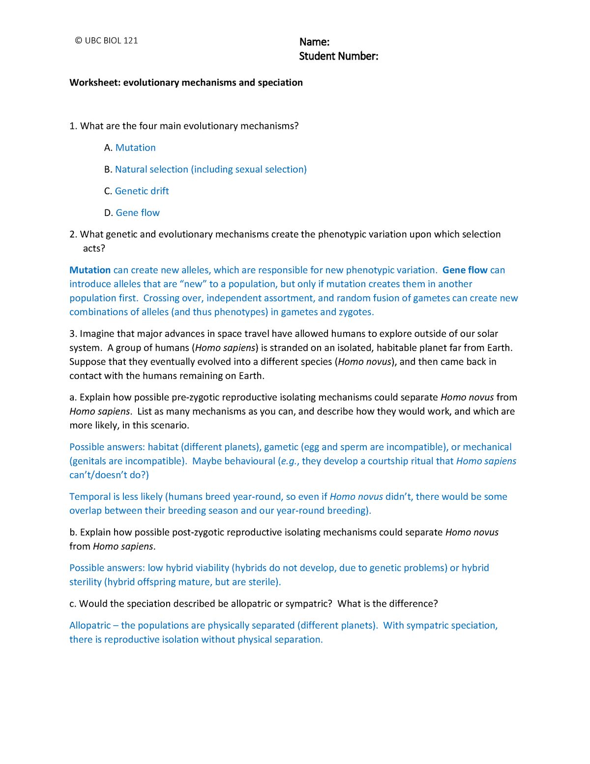 85 Speciation Worksheets Answer Key 73