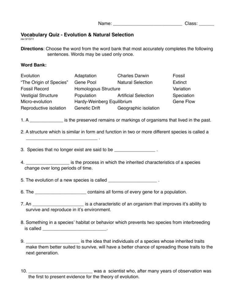 90 Evolution Natural Selection Worksheets 8