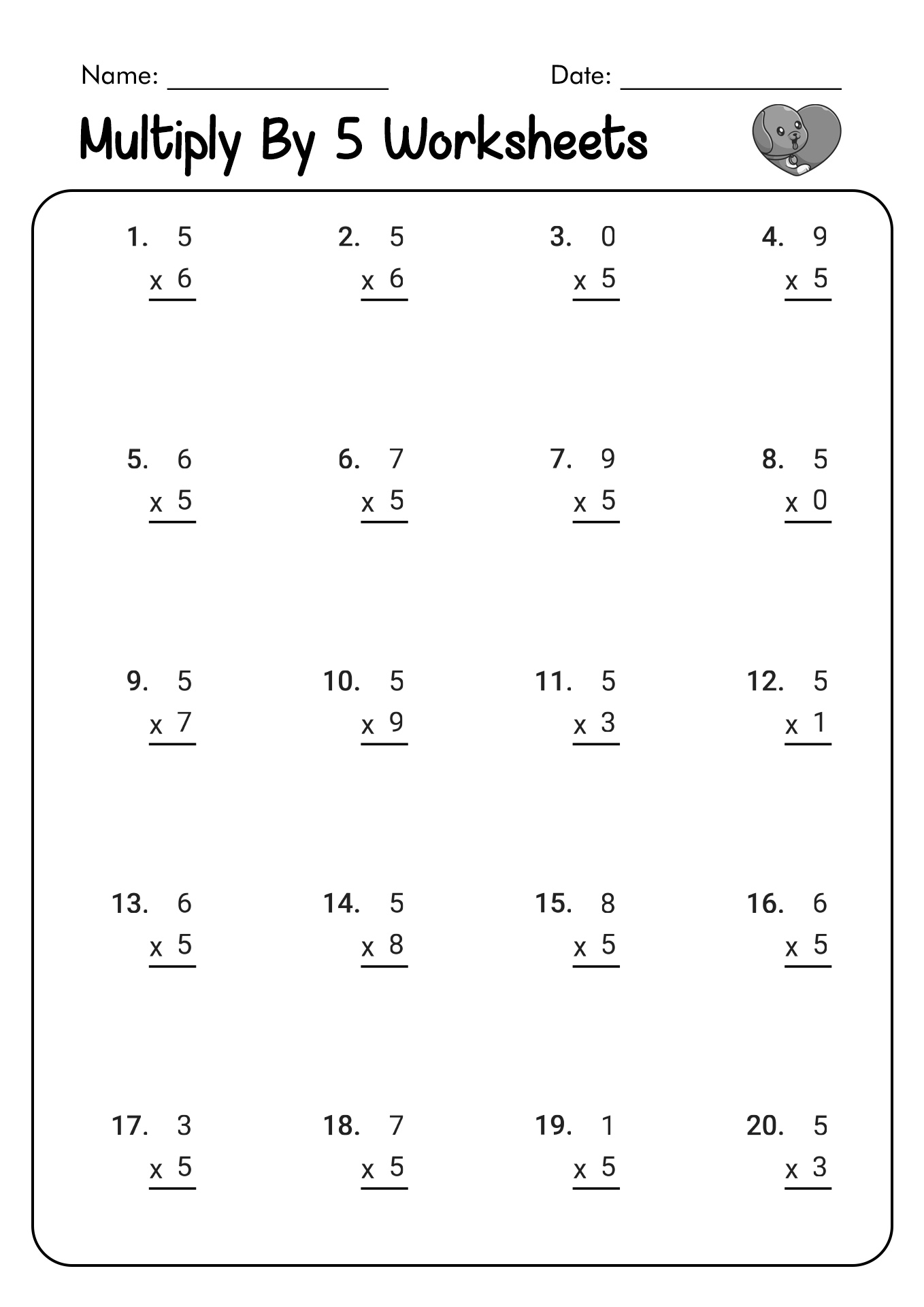 90 Multiplying By 5 Worksheets 2