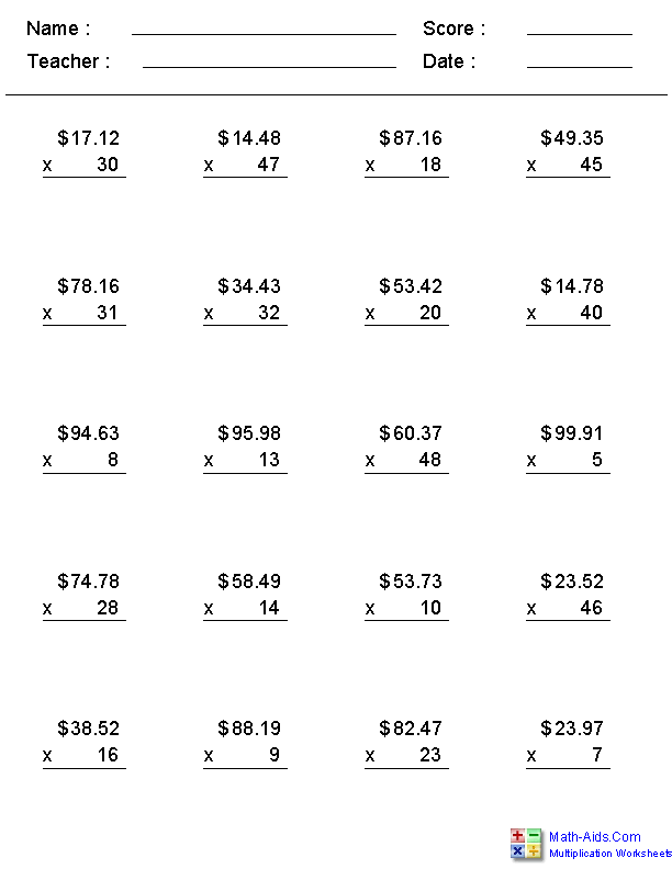 90 Multiplying By 5 Worksheets 20