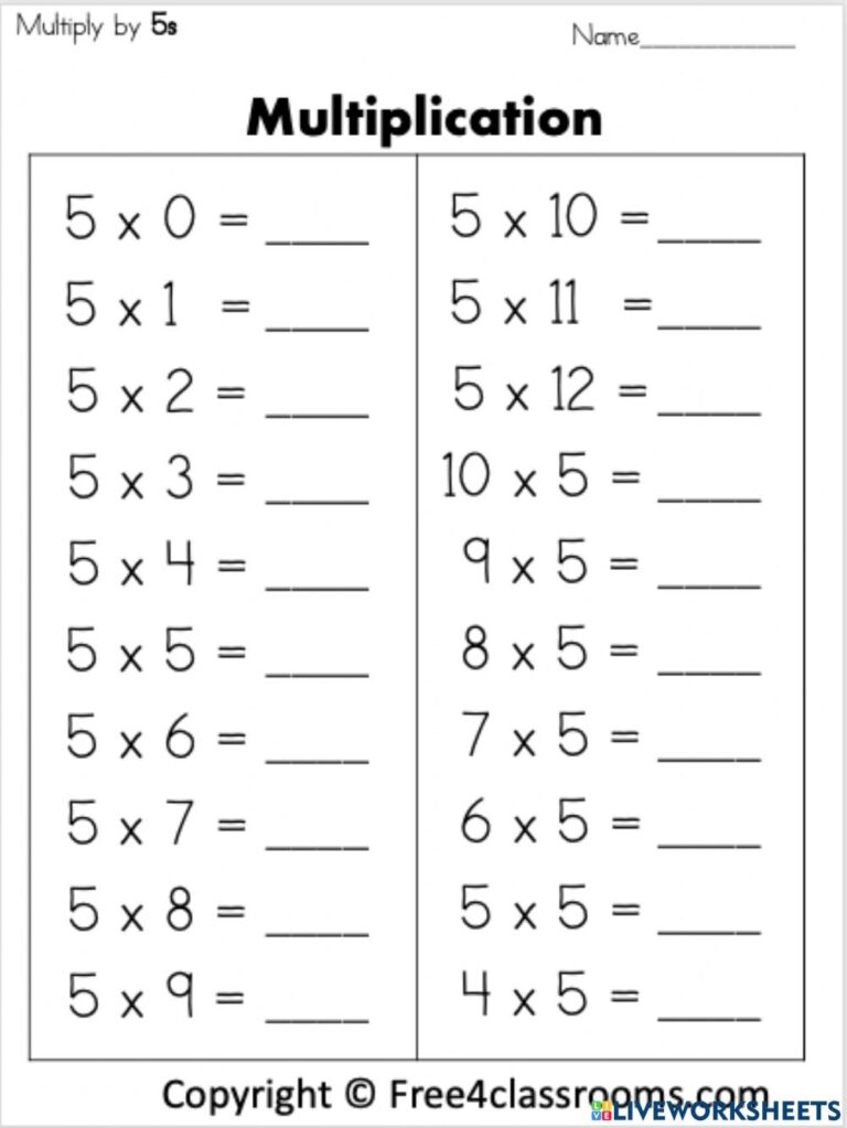 90 Multiplying By 5 Worksheets 3