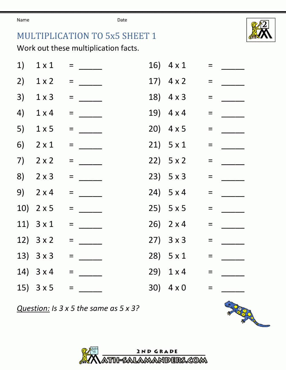 90 Multiplying By 5 Worksheets 70