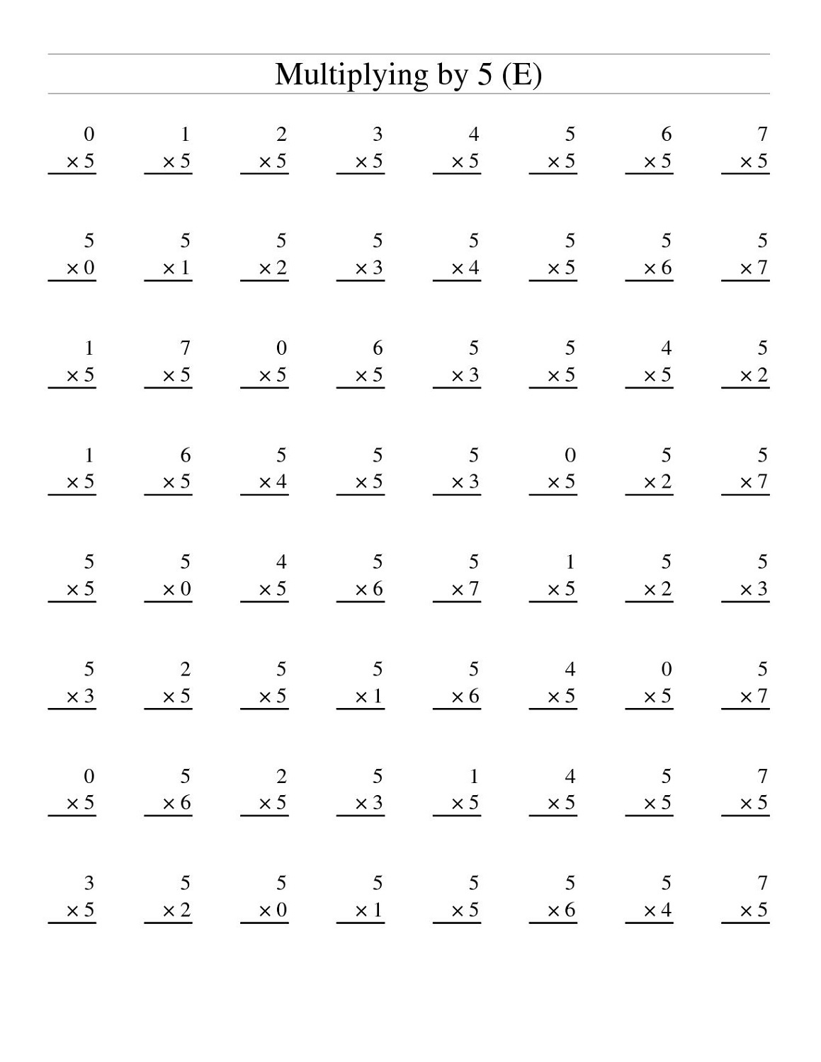 90 Multiplying By 5 Worksheets 84