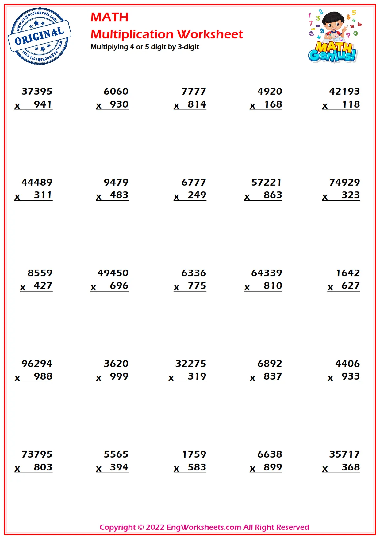 90 Multiplying By 5 Worksheets 85