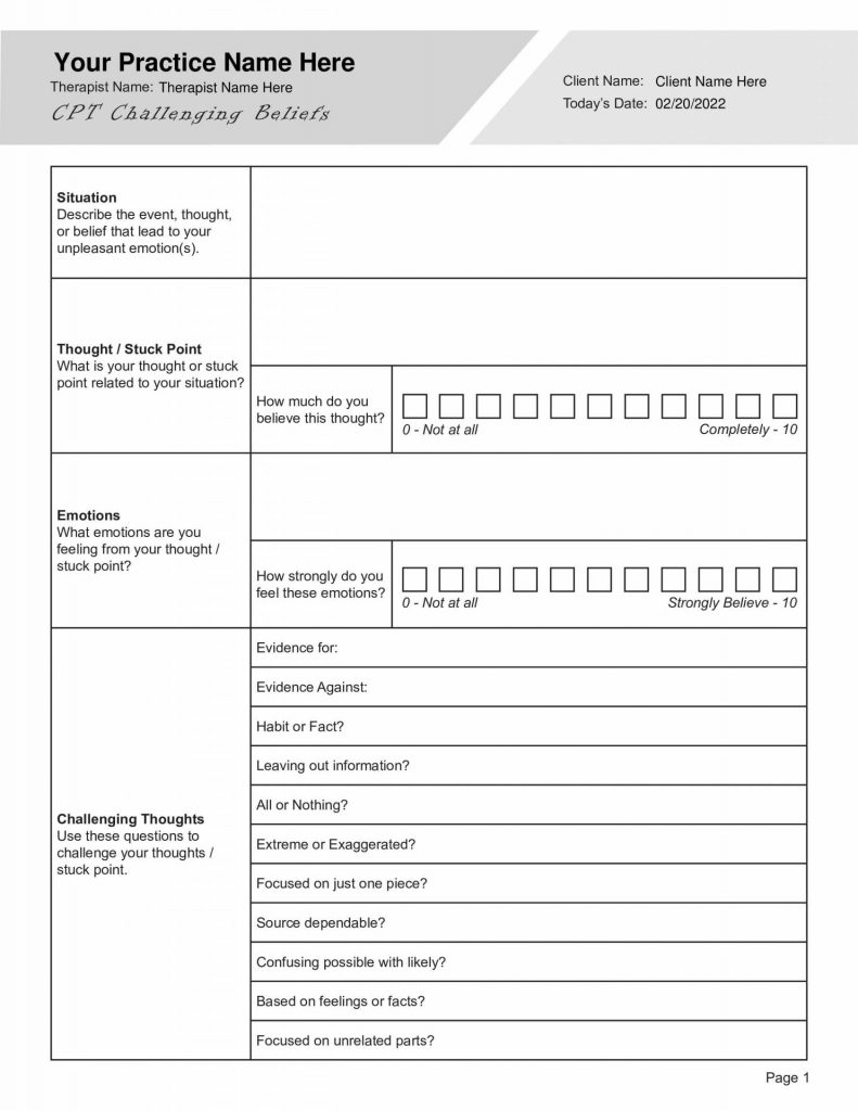 90 Printable Core Beliefs Worksheets Pdf 70