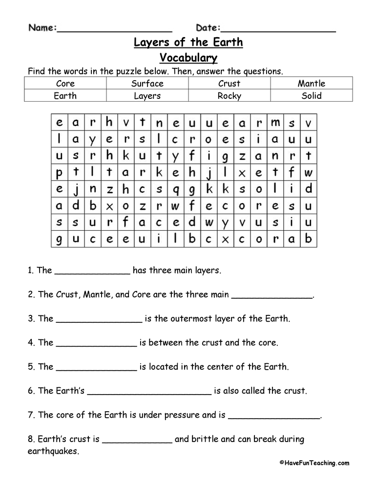 90 Printable Layers Of Earth Worksheets 10