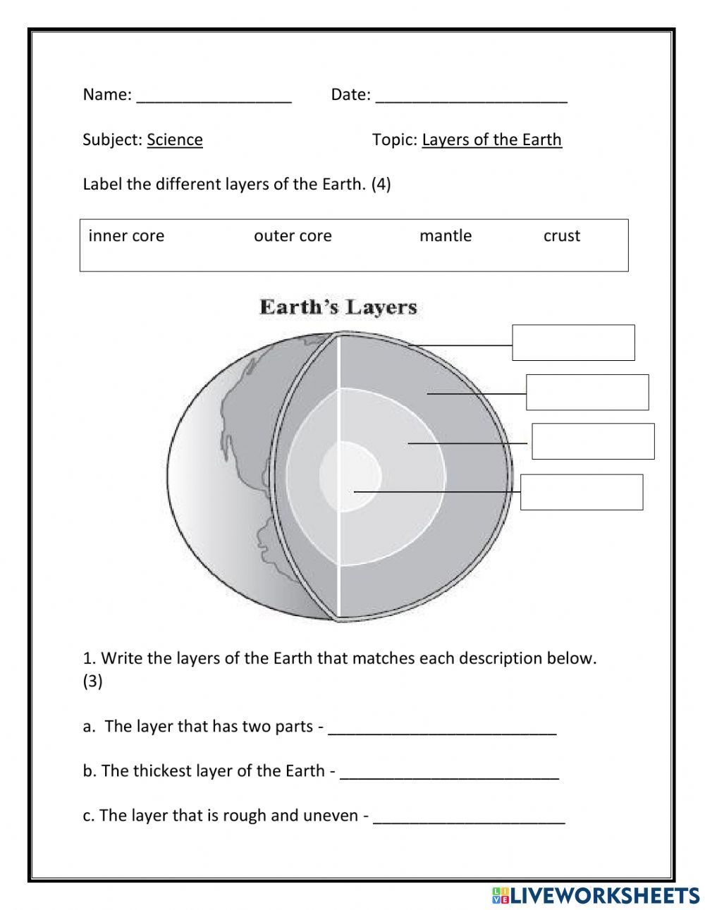 90 Printable Layers Of Earth Worksheets 12