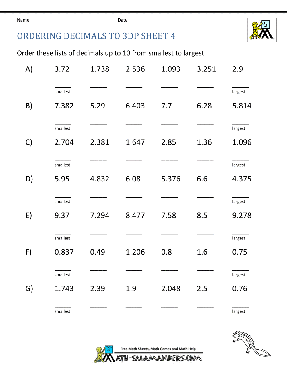 Get 85 Ordering Of Decimals Worksheets Ideas 43