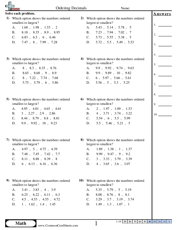 Get 85 Ordering Of Decimals Worksheets Ideas 45