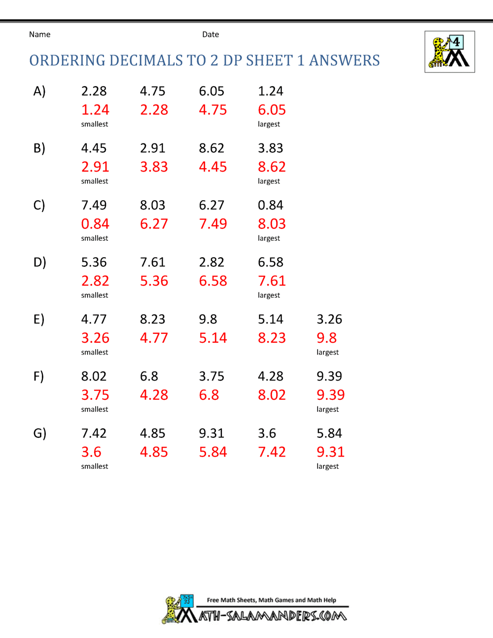 Get 85 Ordering Of Decimals Worksheets Ideas 51