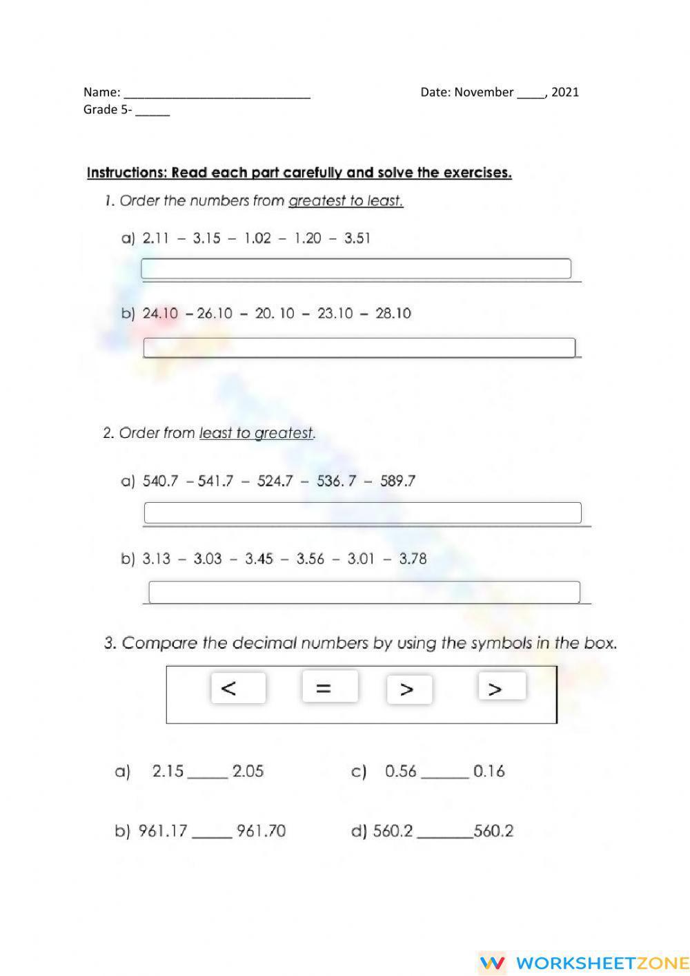 Get 85 Ordering Of Decimals Worksheets Ideas 80