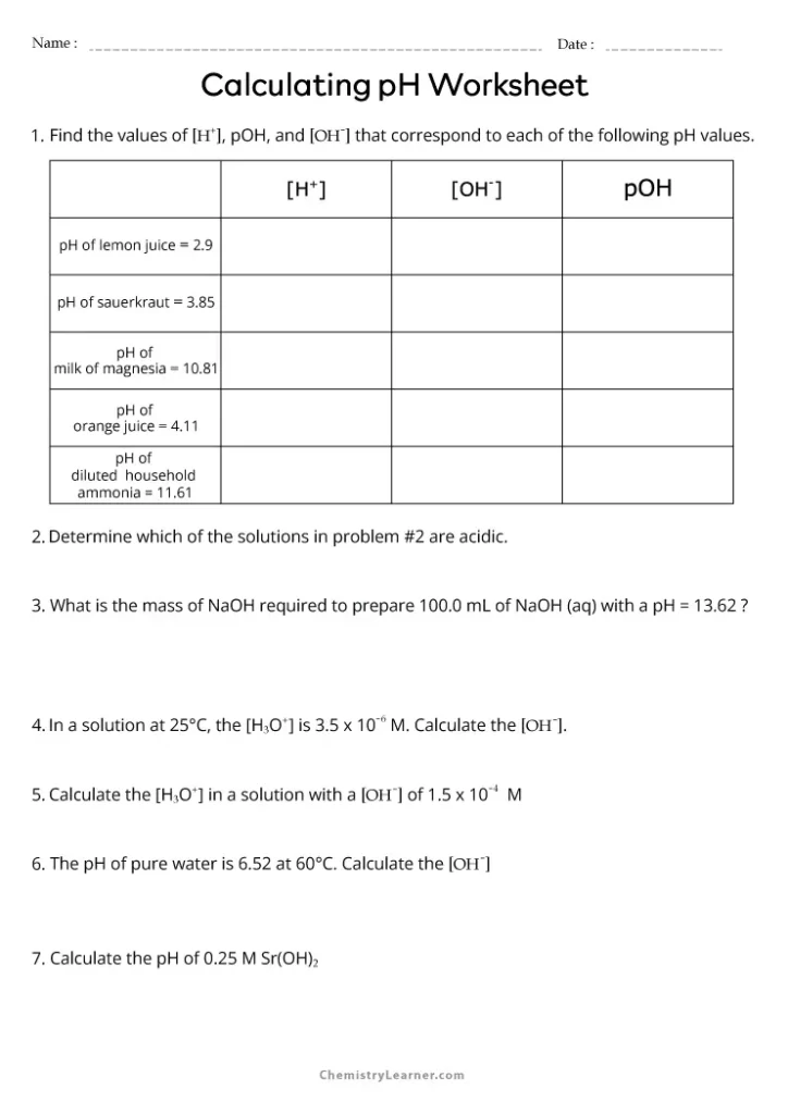 Get 85 Ph Calculations Worksheets Answers Ideas 7