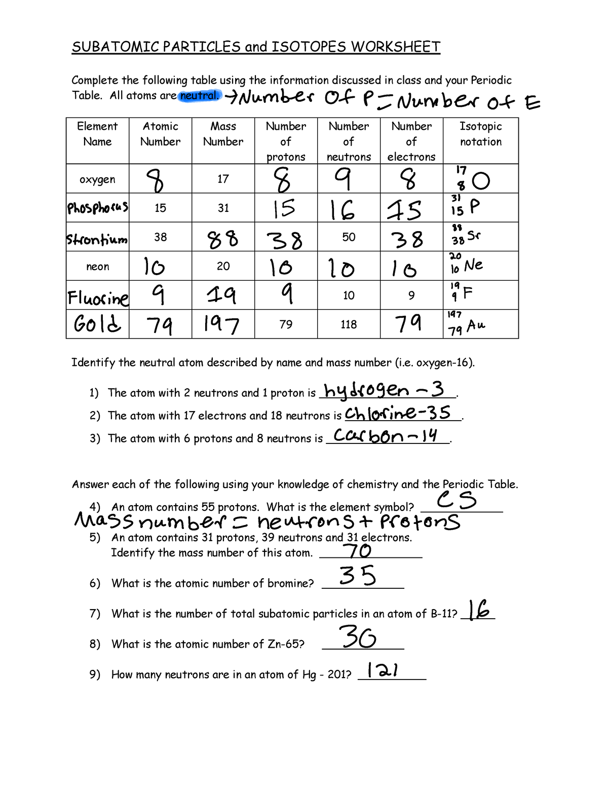 Save 85 Subatomic Particles Worksheets Answers 10