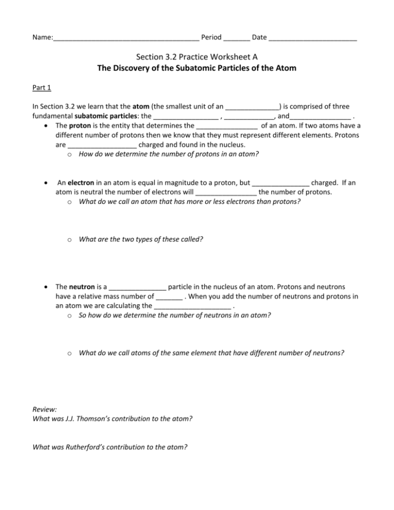 Save 85 Subatomic Particles Worksheets Answers 19