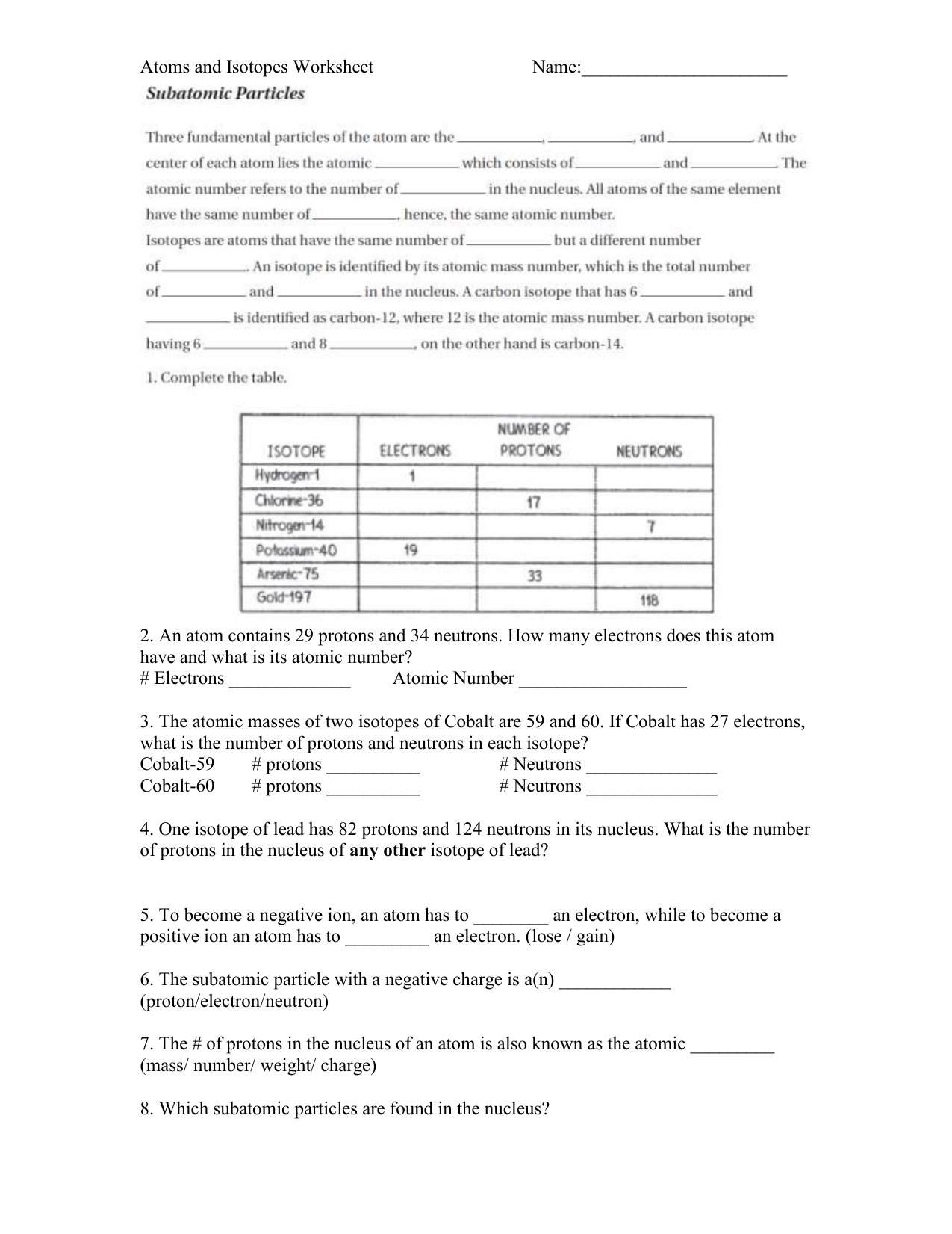 Save 85 Subatomic Particles Worksheets Answers 3