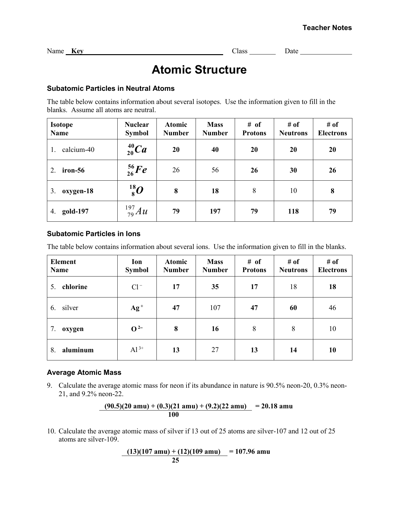 Save 85 Subatomic Particles Worksheets Answers 38