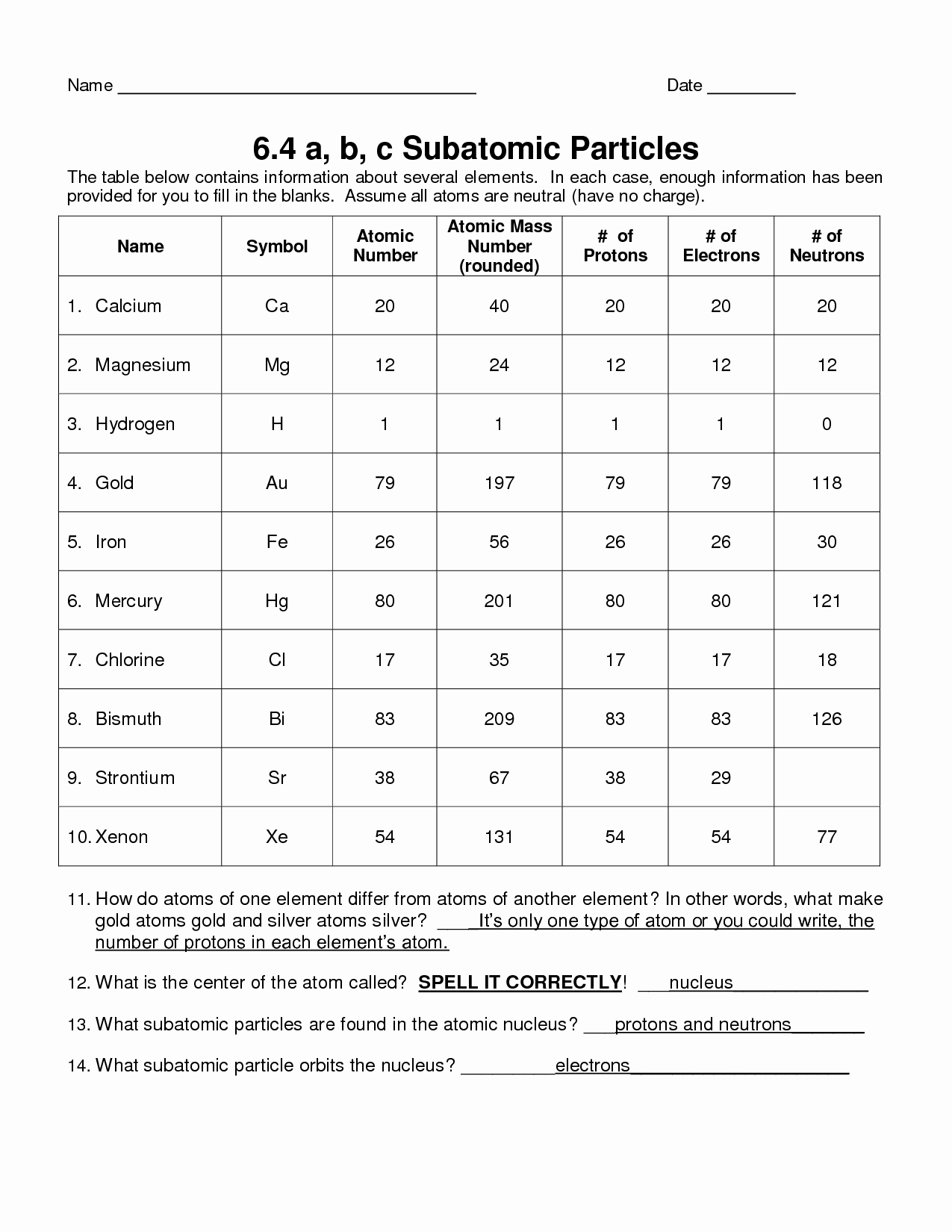 Save 85 Subatomic Particles Worksheets Answers 72