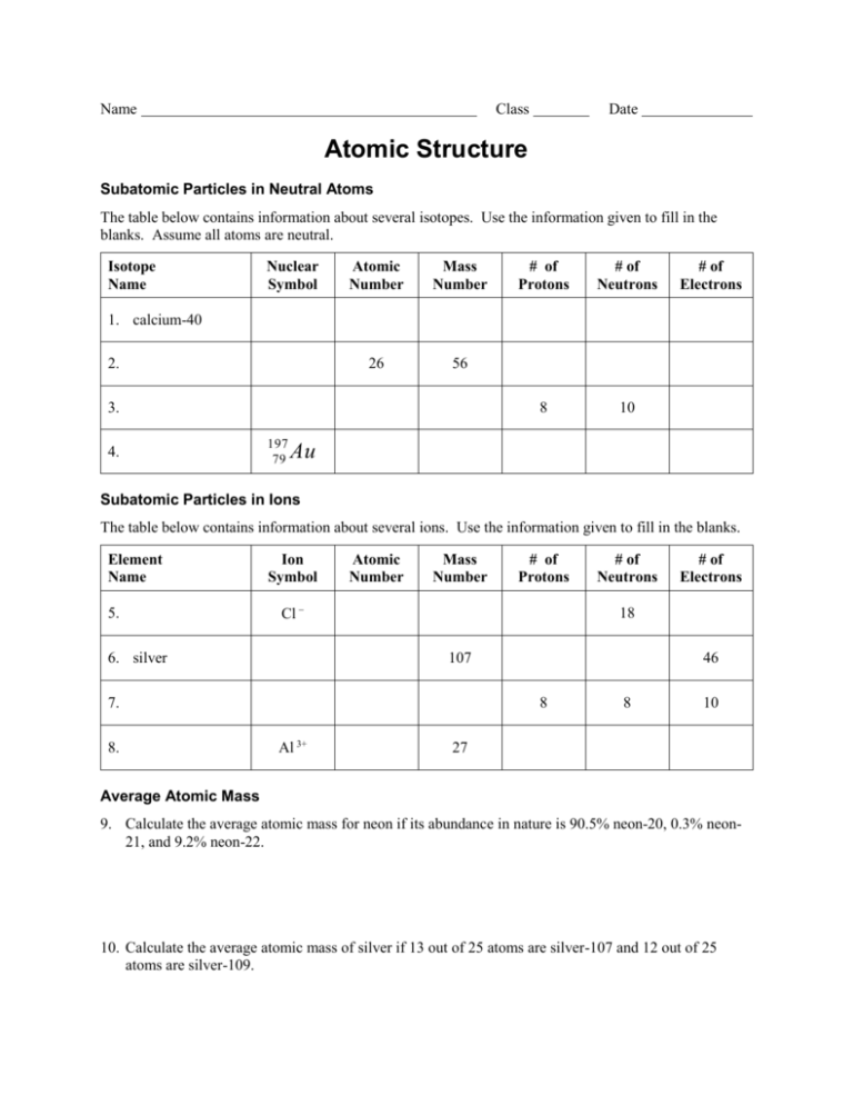 Save 85 Subatomic Particles Worksheets Answers 78