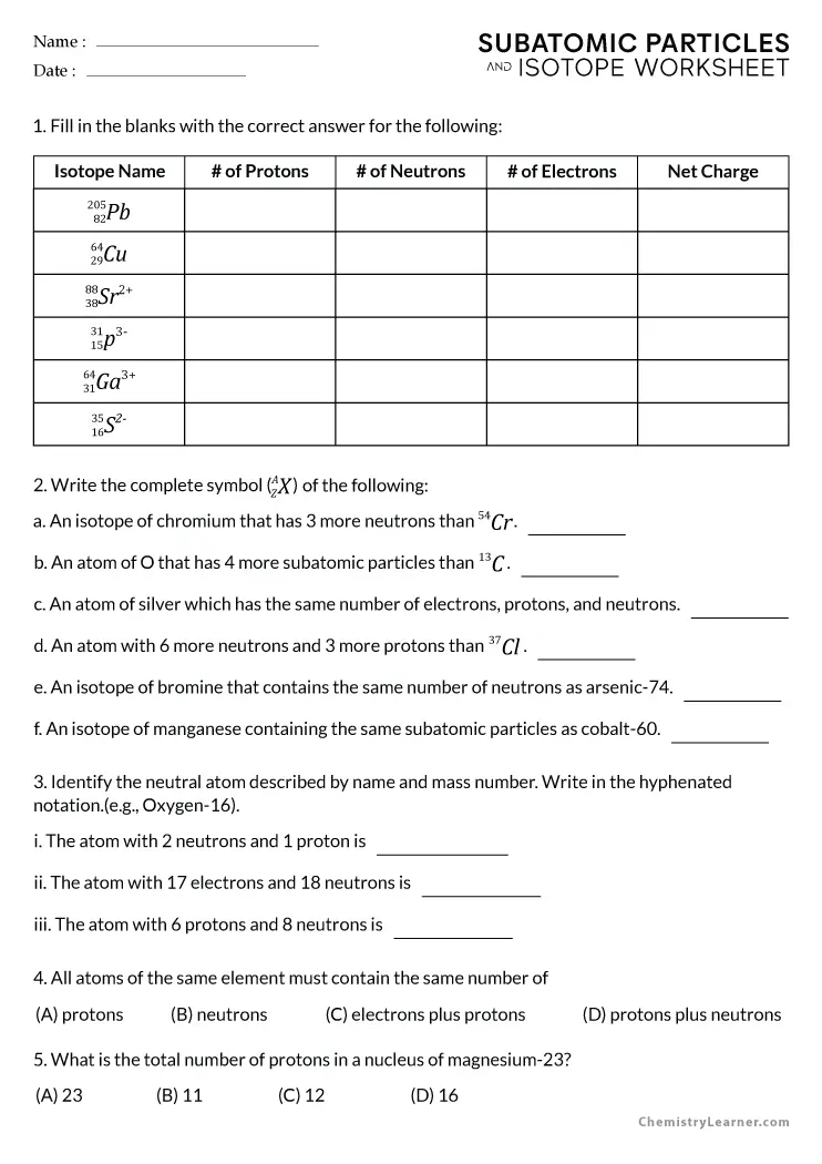 Save 85 Subatomic Particles Worksheets Answers 8