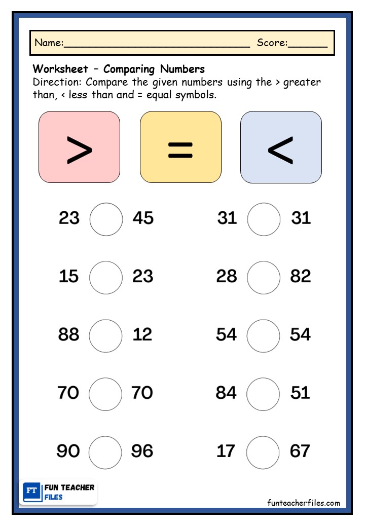 Best 45 Comparing Numbers Worksheets Ideas 1