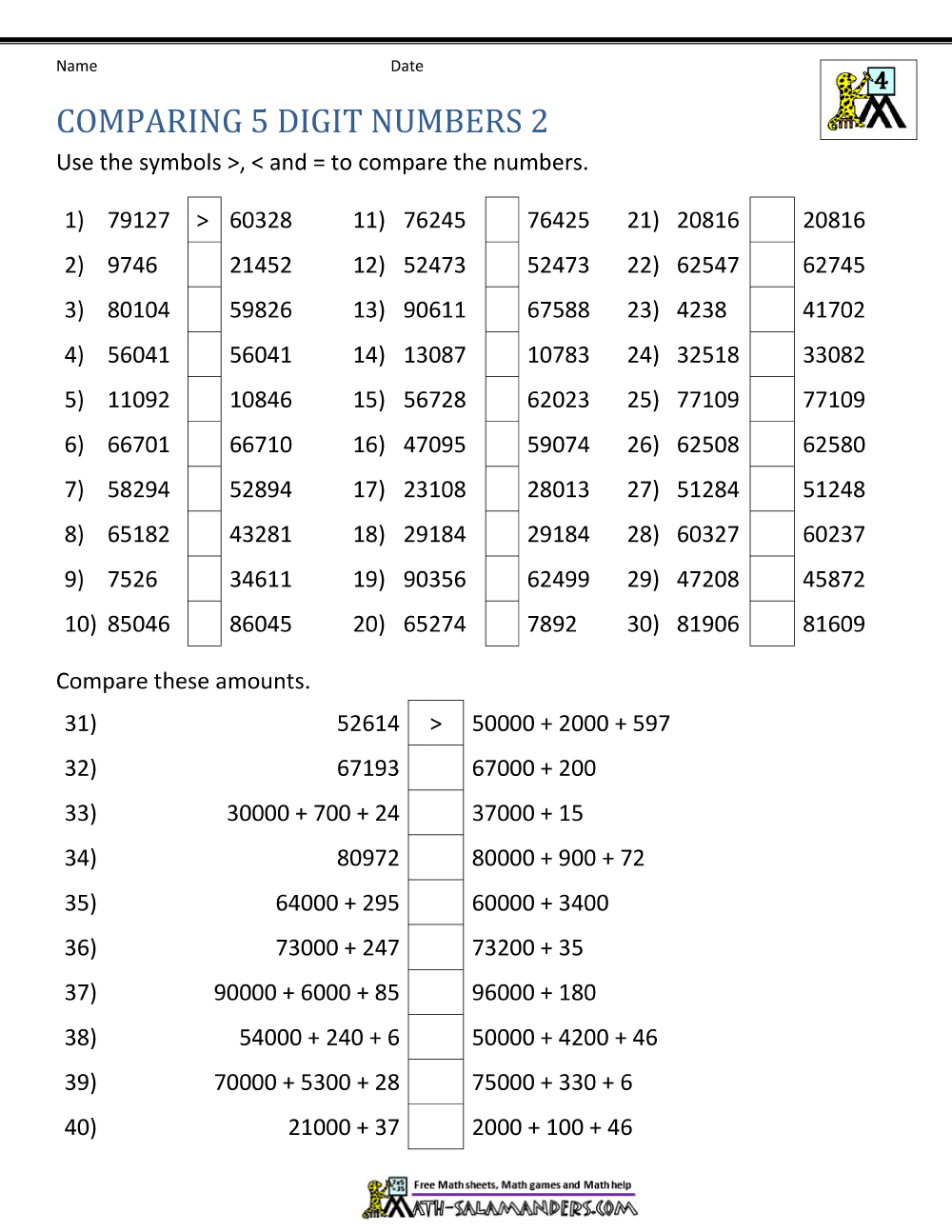 Best 45 Comparing Numbers Worksheets Ideas 9