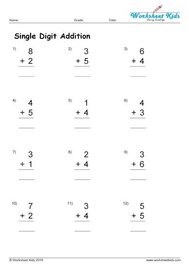 Best 50 Single Digit Addition Worksheets Ideas 12