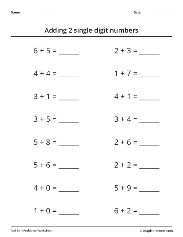 Best 50 Single Digit Addition Worksheets Ideas 24