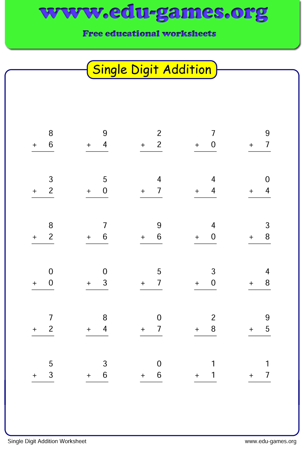 Best 50 Single Digit Addition Worksheets Ideas 8