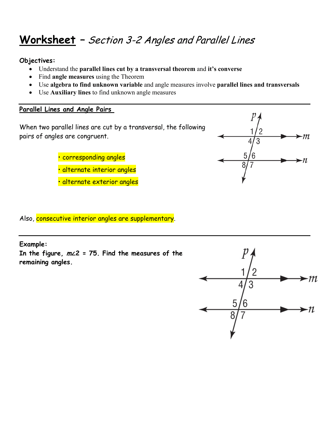 Get 85 Parallel Lines Cut By A Transversal Worksheets Ideas 2