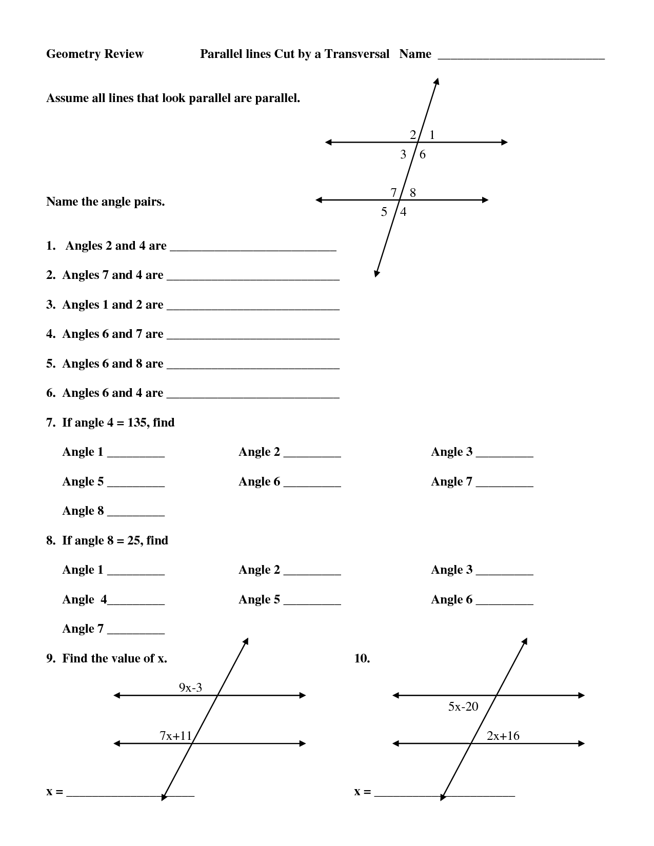 Get 85 Parallel Lines Cut By A Transversal Worksheets Ideas 57