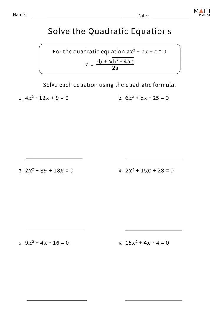 Save 60+ Quadratic Formula Worksheets Ideas 11