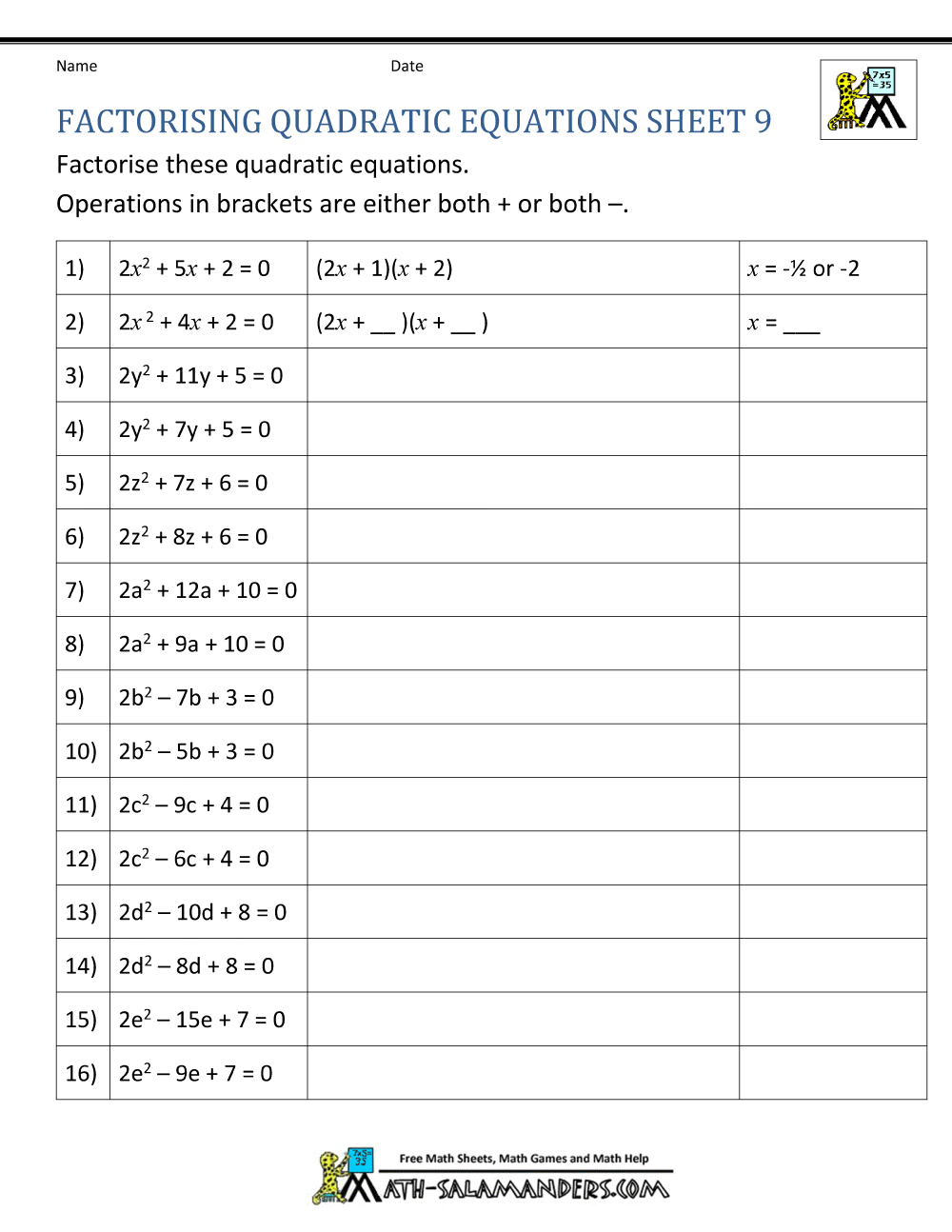 Save 60+ Quadratic Formula Worksheets Ideas 13